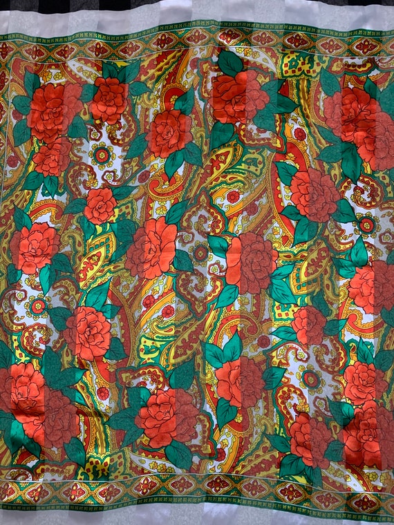 Vintage Style Headscarf - Floral Silk Stripes - image 4