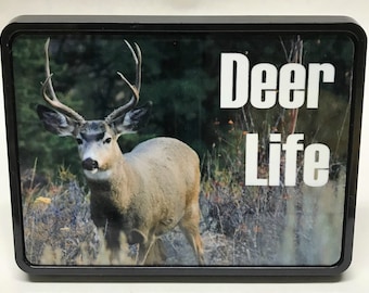Deer Life Trailer Hitch Cover, Hunting, Black, 2" Square Hitch, Custom Trailer Hitch, Gift for Him or Her, Personalized Hitch Insert