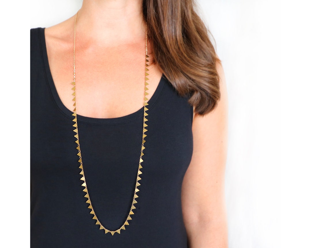 Long Gold Triangle Chain Necklace | Art Deco | 38 Inches | Vintage ...