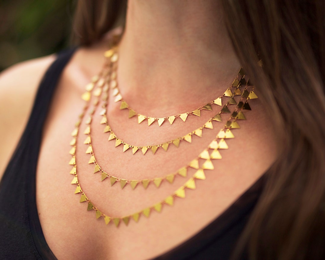 Short Gold Triangle Chain Necklace | Art Deco | Custom Length | Vintage ...
