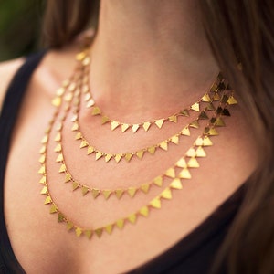Short Gold Triangle Chain Necklace | Art Deco | Custom Length | Vintage Style | Layering | Gold Plated Brass | Unique | Deco | Adjustable