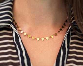 Short Gold Triangle Chain Necklace | Art Deco | 18 inches | Vintage Style | Layering | Gold Plated Brass | Unique | Deco | Adjustable