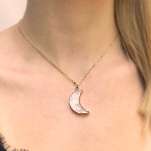 Short Gold Dipped Natural Clear Quartz Crescent Crystal Moon Pendant Necklace | 16 or 18 inches | Extender | Adjustable | Nickel Free Brass
