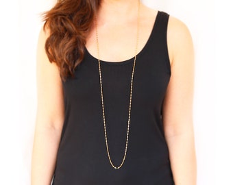 Extra Long Gold Layering Necklace: Tarnish Resistant Crimped Chain, 42 Inch