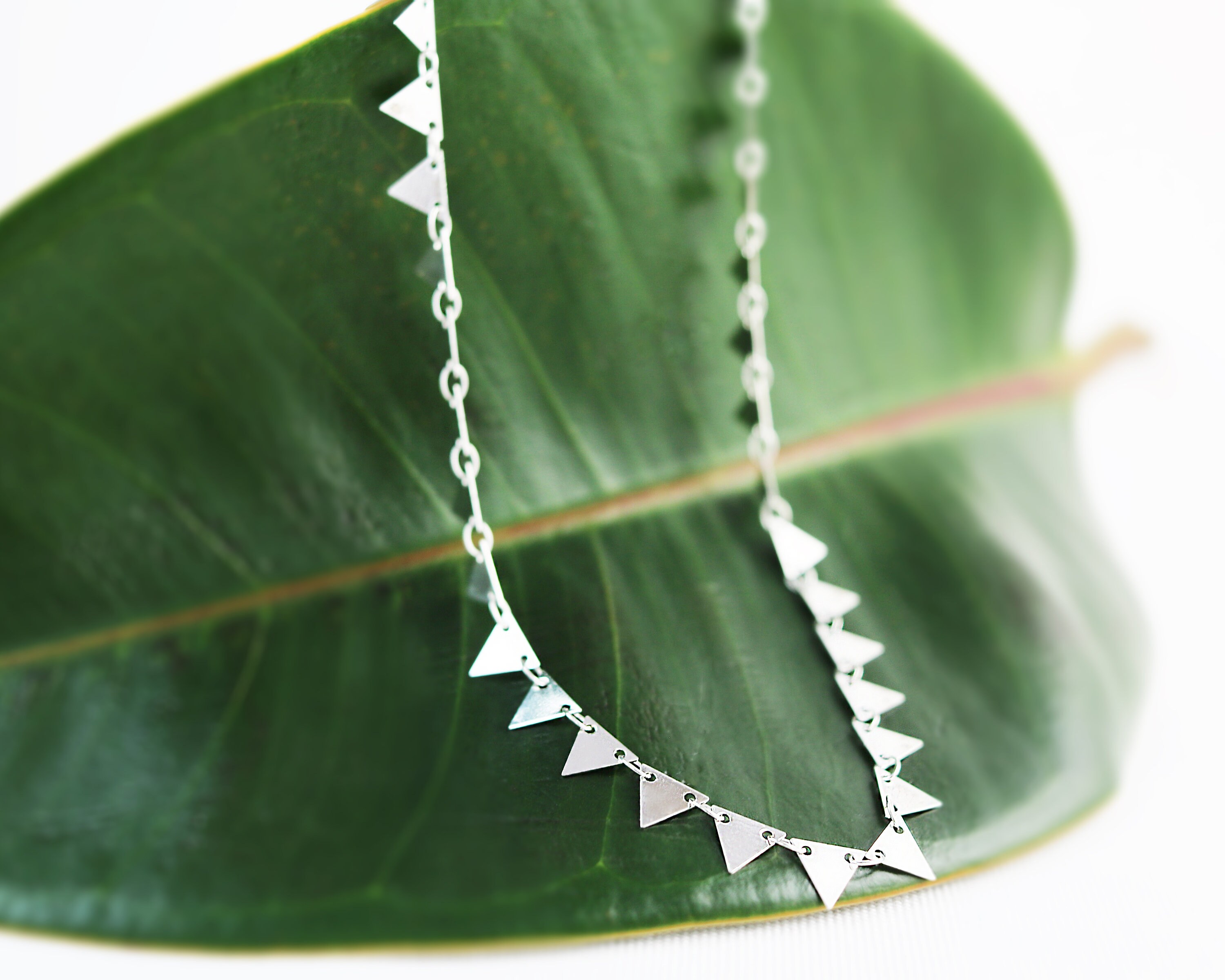 Long Silver Vintage Style Necklace With Triangle Chain 38 Etsy