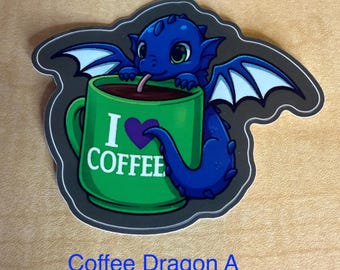 Mini Dragon Stickers | Coffee & Book Dragons | Glossy Waterproof Vinyl | Bookish Gift | 2 Styles