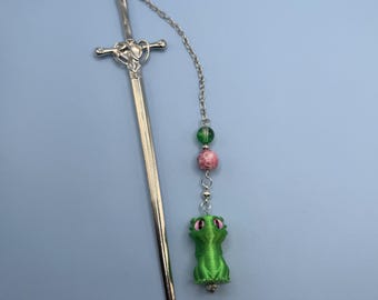 Green Dragon Sword Bookmark | One of a Kind | Fantasy Bookish | Pink Beads | Romantasy