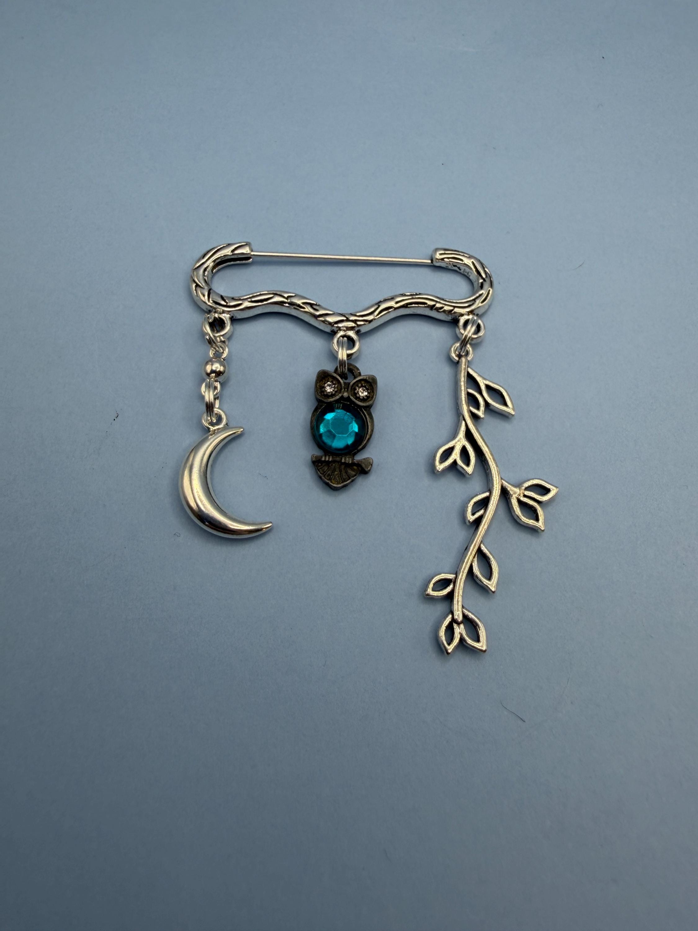 One of a Kind Owl Brooch Pin | Moon Jewelry | Nature Lover Gift | Charm Kilt Pin