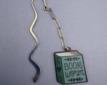 Bookworm Resin Bookmark | Metal Hook | Book Charm | Booklover Gift | Small Reader Bookmark