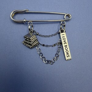 One-of-a-Kind Book Lover Kilt Pin | I Love Books Brooch | Bookish Gift | 3 Draping Chains