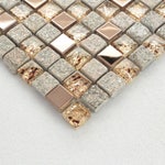 Gray and Rose Gold Kitchen Backsplash, Glass and Stainless Steel Mosaic Tile, Natural Stone & Metal Bathroom Wall Tiles, Shower Accent Tile