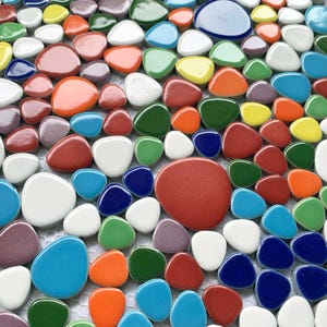 Colorful Pebble Mosaic Tile Sheet Multicolor Porcelain Stone Look Glossy Ceramic Backsplash