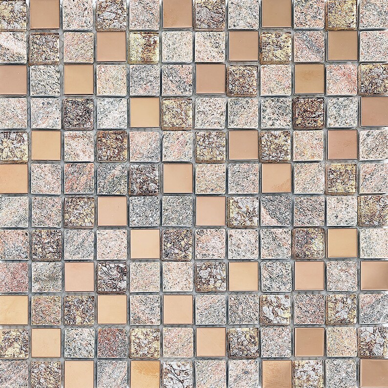 Gray and Rose Gold OX022-11.7x11.7 Stone Mosaic image 5