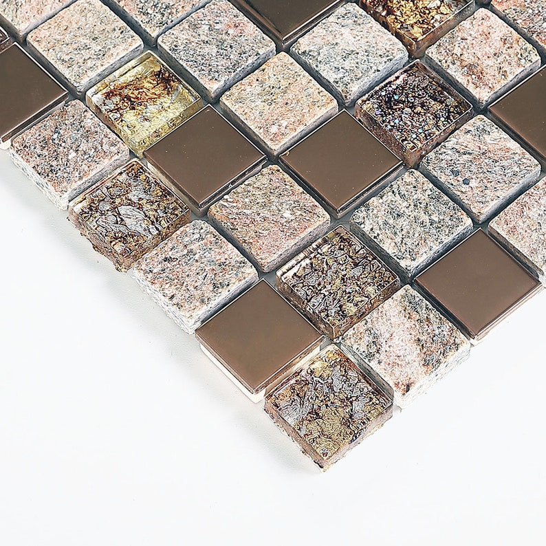Gray and Rose Gold OX022-11.7x11.7 Stone Mosaic image 6