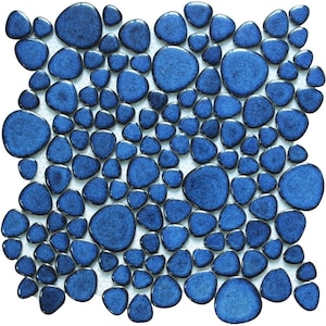 Glazed Backsplash Tile Pebble Blue Porcelain, CZG618A-12&quot;x12&quot; Per Sheet, Heart-Shaped Pebbles Pool Tile
