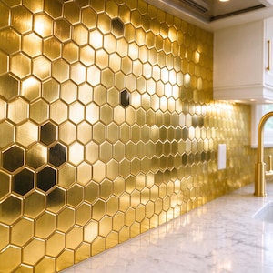 Gold Brushed Stainless Steel Hexagon Tile, Metallic Backsplash