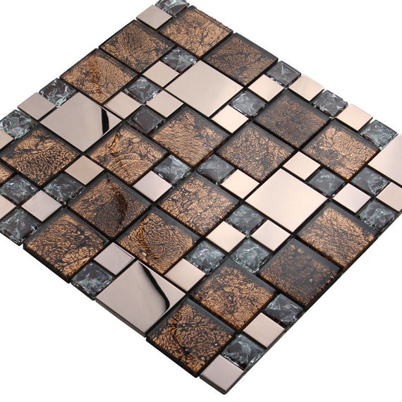 1-SF Crackle brown glass mosaic tile Backsplash Kitchen wall bathroom shower Spa