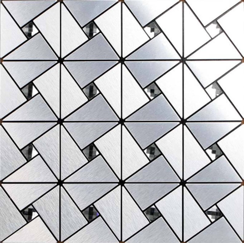 Peel and Stick Tile 6127-11.8x11.8 Per Sheet, Silver Brushed Foil Mix Glass Rhinestone Backsplash Tiles, Pinwheel Adhsive Mosaic Wall Tile image 1