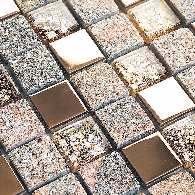 Gray and Rose Gold OX022-11.7x11.7 Stone Mosaic image 7