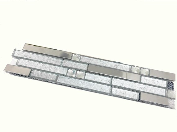 NY91 Gray Glass/Metal Mosaic Tile – 13.75x11.75in Sheet – Kitchen & Bathroom Backsplash