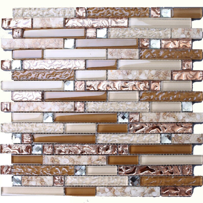 Brown And Rose Gold Glass Tile Backsplash Silver Crystal Image 0 1 2