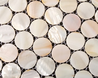 Azulejo de centavo de nácar, mosaico de concha iridiscente