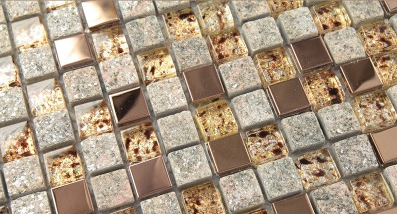 Gray and Rose Gold OX022-11.7x11.7 Stone Mosaic 5 Sheets