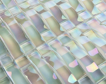 Iridescent Glass Tile, YF-89 12"x11.6" Per Sheet, Arched Interlocking Backsplash Tiles, Crystal Mosaic for Bathroom Shower and Accent Walls