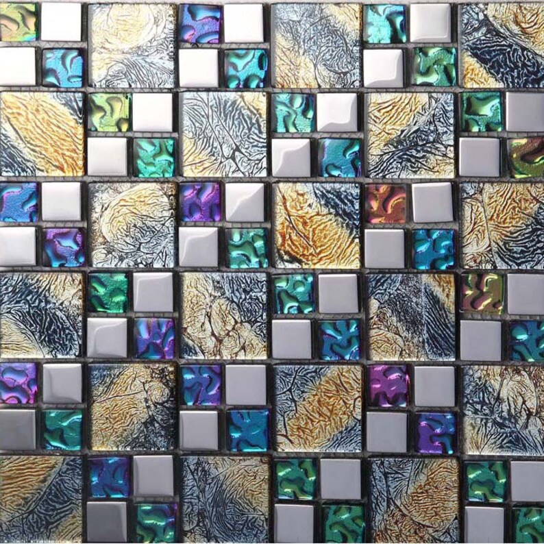 Multicolor Tile Backsplash Coated Glass Mosaic Bathroom Image 0 1