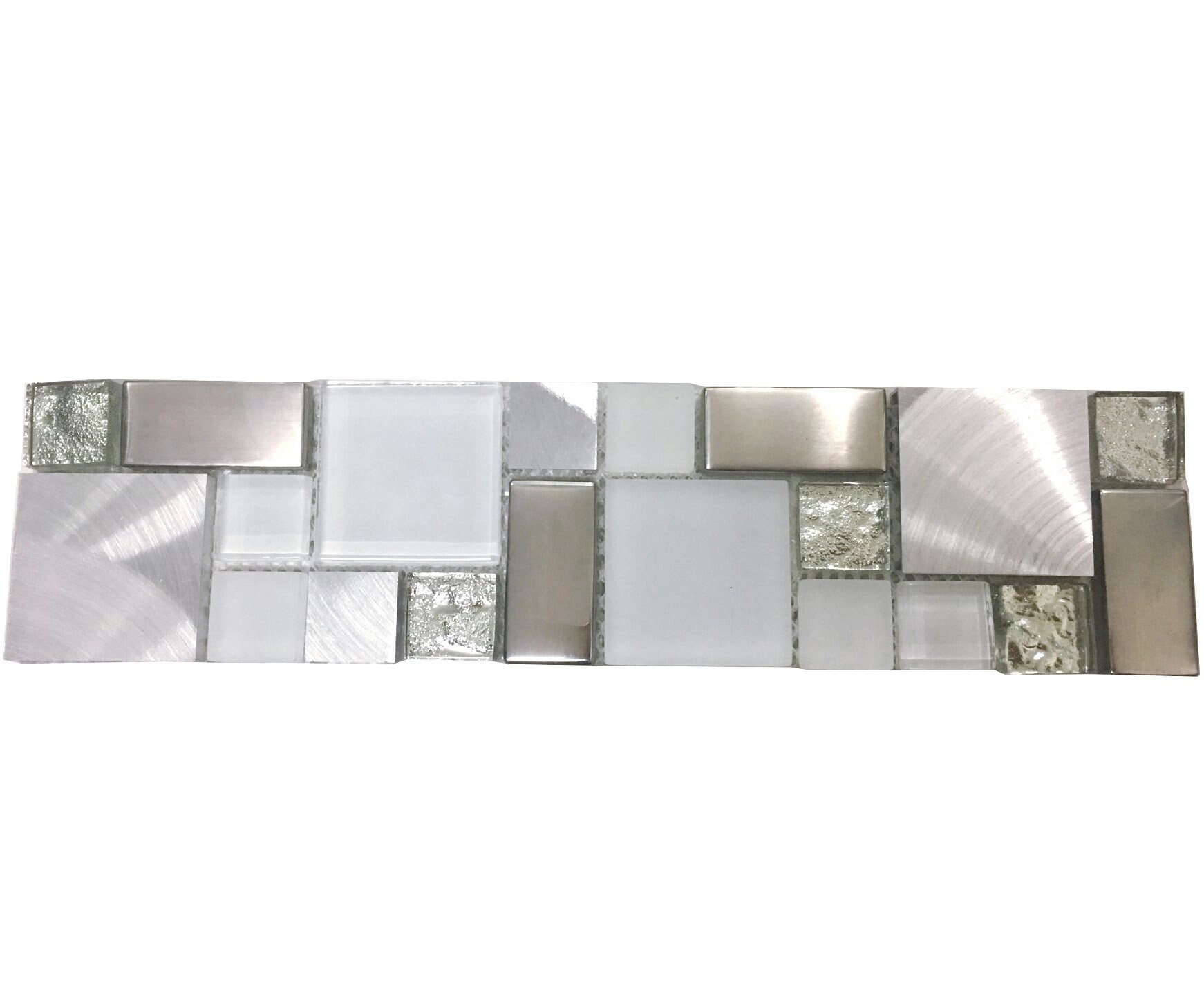 Crystal White Glass Mosaic Tile Backsplash SSMT104 Silver Stainless Steel  Metal Aluminum Mosaic Kitchen Bathroom Glass Wall Tile 