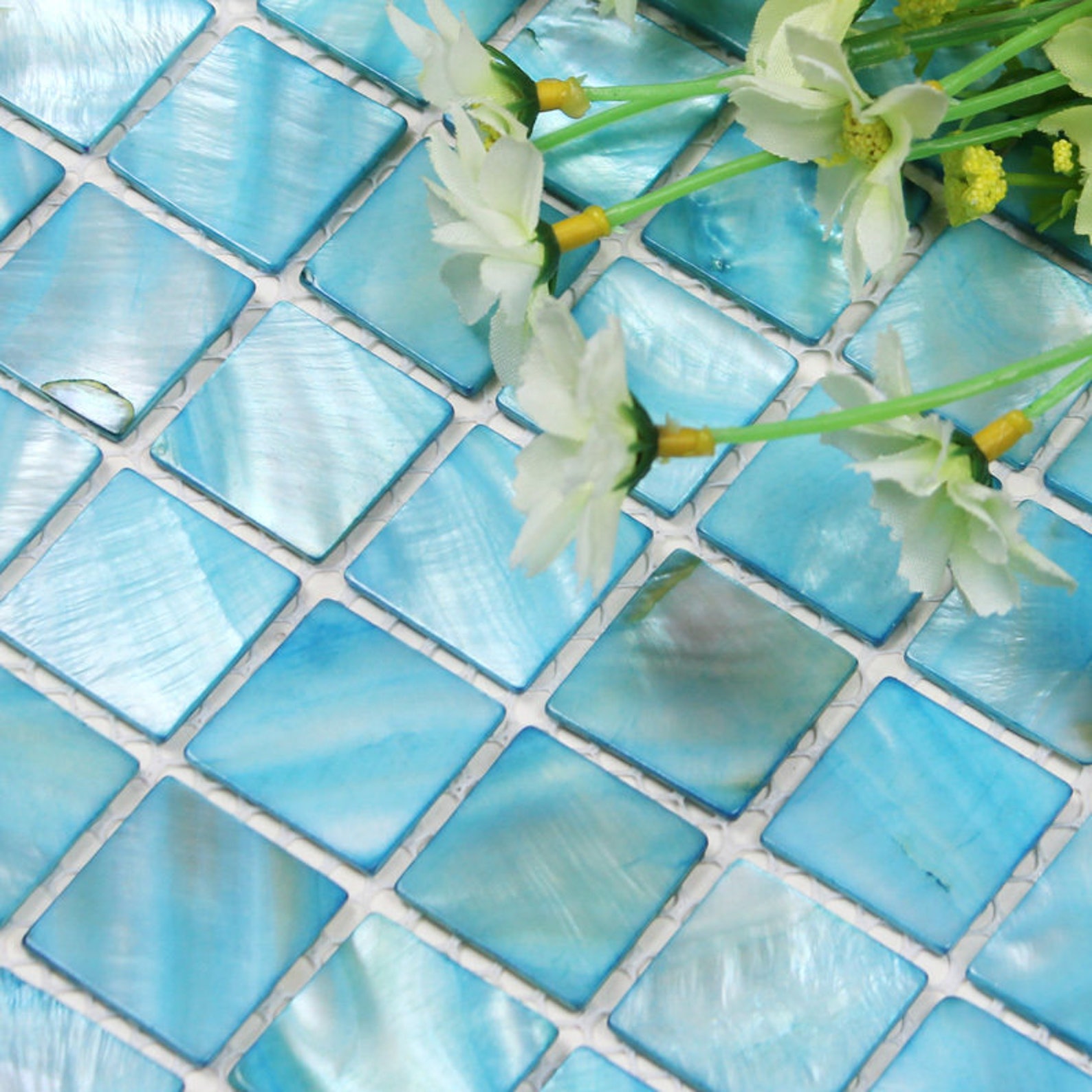Turquoise Mother of Pearl Tile Bk00611.6x11.6 per Etsy