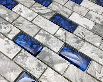 Glasstein-Mosaik 1x2 Marmor-U-Bahn-Fliese, moderne Küchenaufkantung & Badezimmer-Wanddekoration