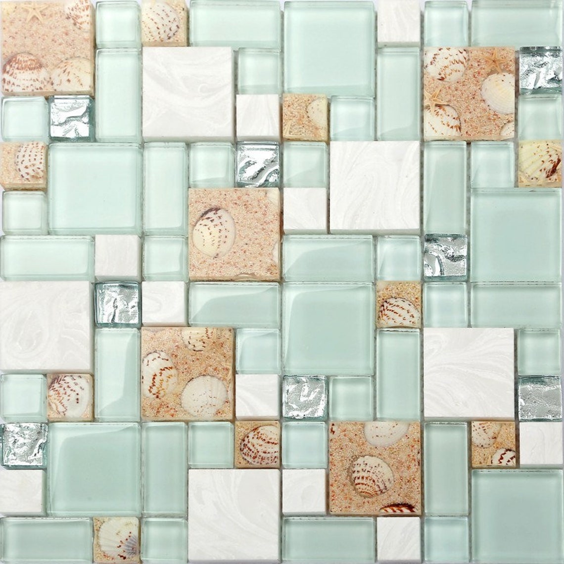 Beach Style Backsplash Tile Green Lake Glass Mixed Stone - Etsy
