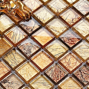 Gouden glasmozaïek bling backsplash tegel CB033-11.6"x11,6" per vel, glanzende kristalglastegel voor accent en badkamer wandtegels