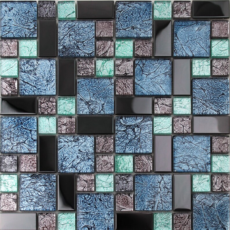 Clear Glass Tiles Random Patterns Black Stainless Steel With Image 0