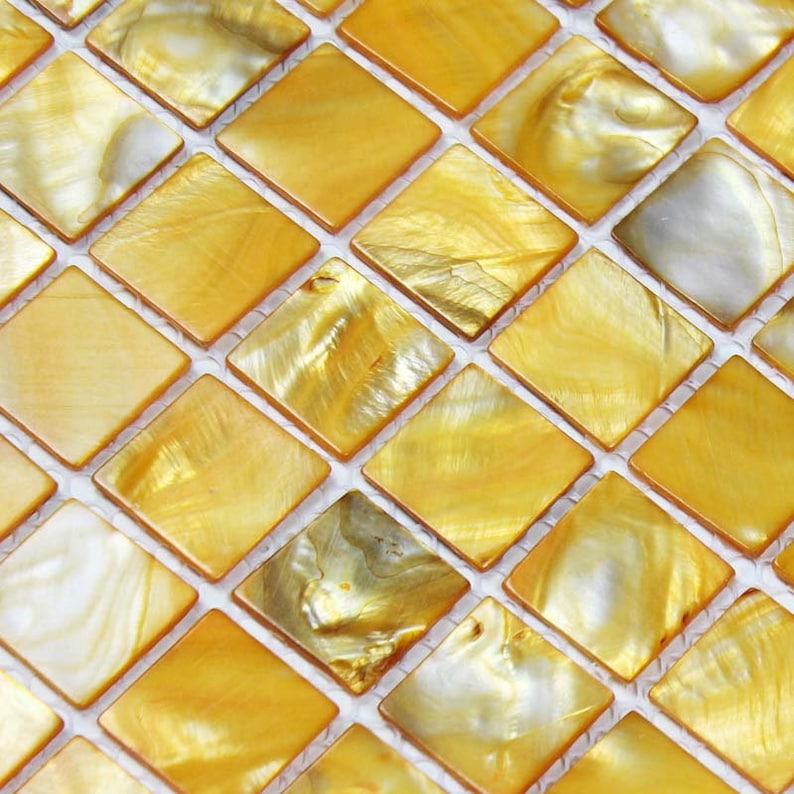 Gold Mother of Pearl Tile, BK007-11.6x11.6 Per Sheet, Natural Shell Stained Mosaic Tiles for Kitchen Backsplash, Bathroom and Accent Walls image 1