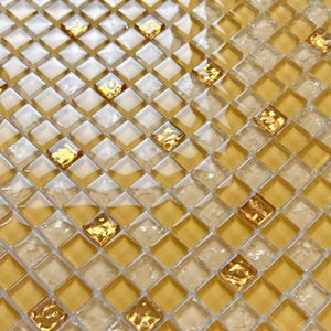 Golden Yellow Glass Mosaic Tile Sheet – Shiny Crackle & Glossy Accent Backsplash Tiles for Kitchen, Bathroom, Walls and Decorative Projects