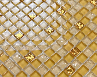 Lámina de mosaico de vidrio amarillo dorado: protector contra salpicaduras craquelado y brillante
