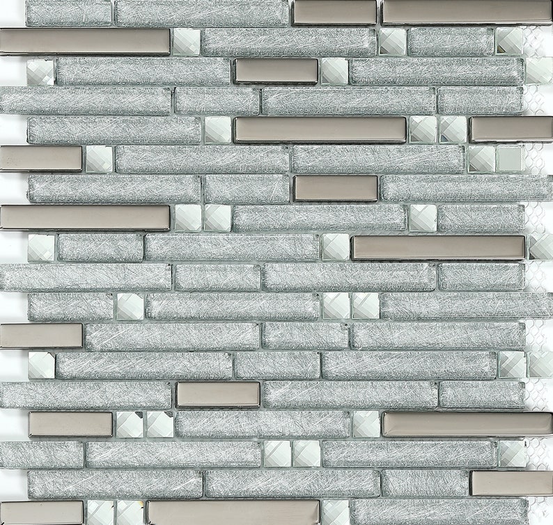 Silver And Clear Backsplash Tiles Glossy Coated Glass Tile Image 0