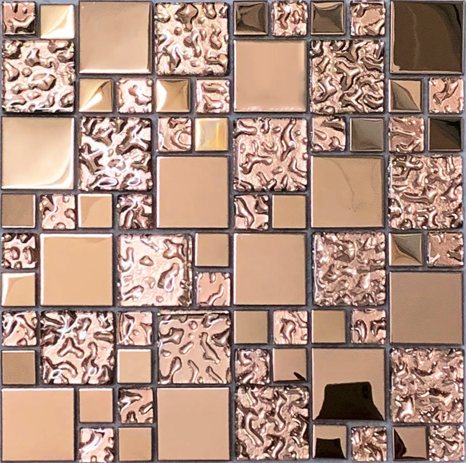 Rose Gold Backsplash Tile Metal and Glass Mosaic HD280 Shiny Etsy UK