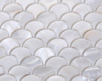 Fish Scale Mother of Pearl Tile ST101-12"x12" Per Sheet, Pure-White Shell Mosaic Honed Kitchen Backsplash Tiles, Bathroom Wall & Floor Tile