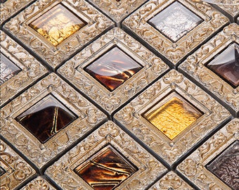 Retro Glass Kitchen Backsplash Tile Window Pattern #GW3cj88 Bathroom and Shower Wall Decor Grid Mosaic Sheet