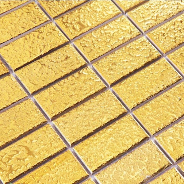 Luxus Gold Keramik Ziegel Rutschfeste Rechteck 1 x 2 In. Glasierte Porzellan Mosaik Glitzer Badezimmer Bodenfliesen
