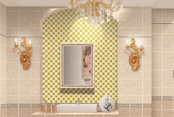 Gold glass mirror tile backsplash bathroom mirrored mosaic