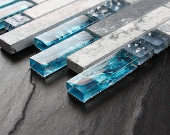 Handmade Mosaic Tile for Crafts Glass Mix Stone Linear Pattern Home Decor Backsplash Wall Art