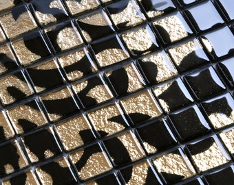 Mosaico de vidrio negro y dorado, protector contra salpicaduras arabesco, mural Vulcan