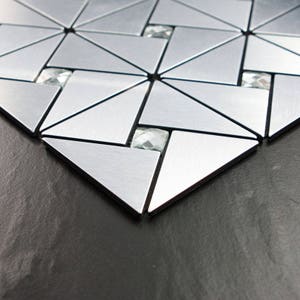 Peel and Stick Tile 6127-11.8x11.8 Per Sheet, Silver Brushed Foil Mix Glass Rhinestone Backsplash Tiles, Pinwheel Adhsive Mosaic Wall Tile image 2