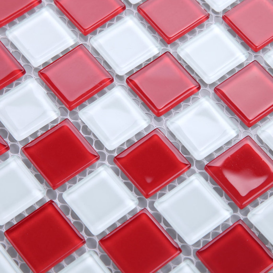 Glass Mosaic Kitchen Tiles Red and White Backsplash 3031 Etsy Israel