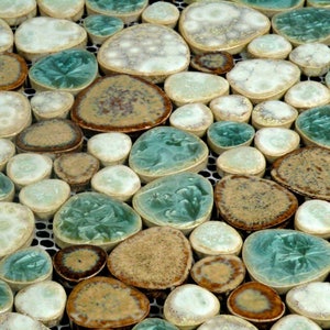 Porcelain Pebble Tile in Blue Cream and Coffee Kitchen Backsplash Heart-Shaped Ceramic Mosaic Bathroom Floor & Wall Tiles