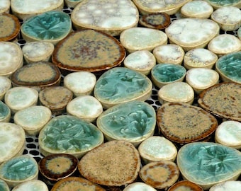 Porcelain Pebble Tile in Blue Cream and Coffee Kitchen Backsplash Heart-Shaped Ceramic Mosaic Bathroom Floor & Wall Tiles